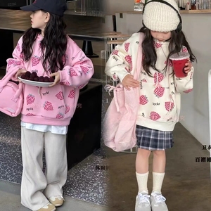 2306童家带帽卫衣童装春款韩版女童草莓套头衫中大童可亲子装