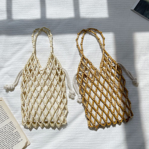日韩风文艺复古森系编织串珠木珠包手提包镂空包度假手拎包小包包