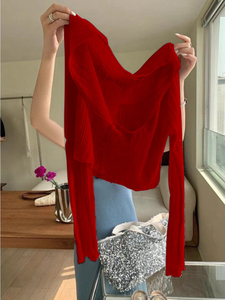 外搭配裙子红色防晒针织衫外套女夏季薄款设计感小众别致披肩上衣