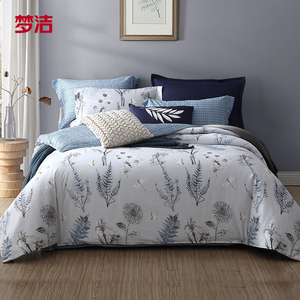 梦洁美颂纯棉四件套新中式简约全棉花卉套件双人床上用品床单被罩