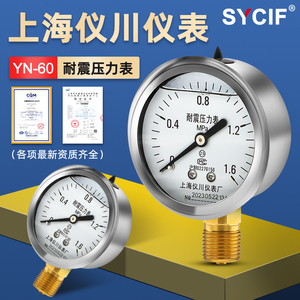 上海仪川仪表厂压力表测水压耐震压力表防震抗震充油YN60径向安装