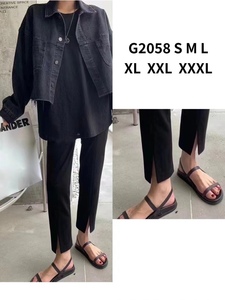 G2058歌来美春夏新款高腰显瘦前开叉九分裤黑色直筒小脚西装裤女