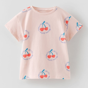 女童粉红色短袖T恤宝宝纯棉夏装儿童樱桃上衣小童婴儿半袖打底衫4