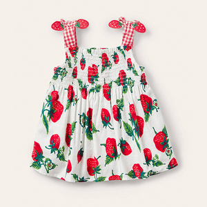 女童草莓吊带衫宝宝棉麻夏装小儿童露背无袖洋气娃娃裙衫上衣背心