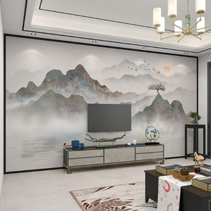 定制壁布3D新中式水墨山水电视背景墙壁纸客厅装饰墙纸影视墙壁画