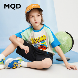 MQD童装男童短款套装儿童圆领2024夏季新款两件套中大童运动套装
