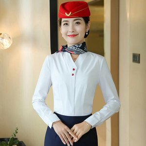 南航空姐白衬衫女长袖工作服2021新款韩版修身空乘面试装制服衬衣