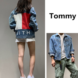 现货 Tommy Kith & Hilfiger 经典联名拼色男女同款牛仔外套夹克