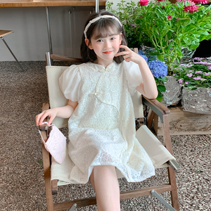 国风儿童旗袍女童连衣裙夏装2024新款裙子夏季新中式白色汉服夏天