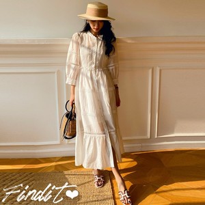 Findit外贸法式浪漫风白色2件套 欧美小香风设计气质淑女蕾丝长裙