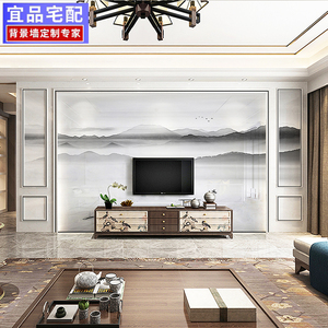 新中式大理石电视背景墙微晶石瓷砖客厅现代装饰石材轻奢风罗马柱