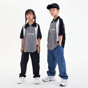 美式复古hiphop运动上衣儿童嘻哈街舞bboy演出服套装中大童表演服