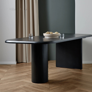 北欧实木黑色白蜡木简约餐桌长桌办公桌工作台家用简易会议桌书桌