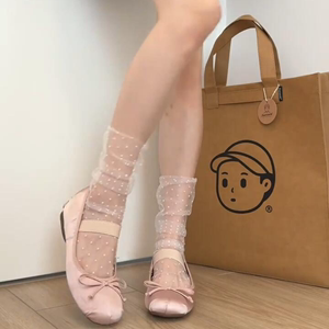 芭蕾风蕾丝袜子女纯欲白色小波点堆堆袜夏季超薄透明仙女配玛丽珍