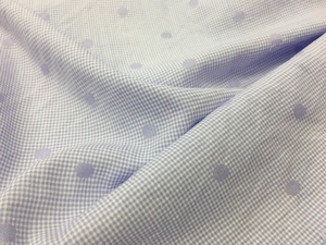 清新学院风 紫蓝色迷你格子圆点提花薄型涤棉面料 连衣裙棉布料