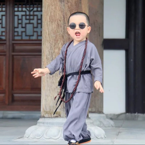 小和尚衣服儿童男童宝宝汉服中国风书童沙弥少林寺和尚服演出服装