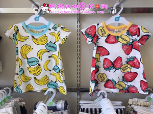 现货包邮 日本西松屋童装女宝夏季香蕉草莓等裙摆上装T恤70至100