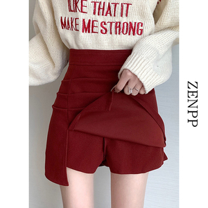 新年穿搭红色毛呢裙裤半身裙女夏季季包臀a字短裙子半裙2024新款