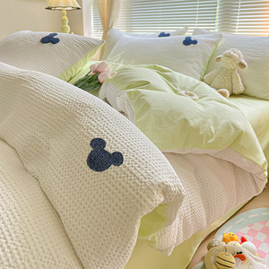 迪士尼华夫格纯棉四件式100全棉卡通儿童床上用品被套三件式床组4