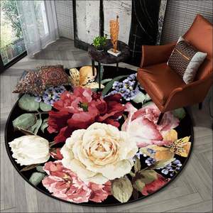 时尚奢华欧式复古典雅抽象彩色3D大花客厅卧室吊篮椅圆形地垫地毯