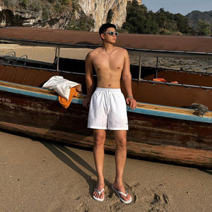 白色短裤男款夏季冰丝速干沙滩裤可下水四五分泳裤健身训练运动裤