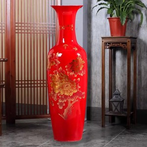 景德镇陶瓷落地中国红大花瓶中式客厅办公室装饰摆件酒店开业家居