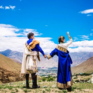 民族风国潮汉服丁真藏袍藏装情侣男士女士西藏服藏族衬衣上衣长袍