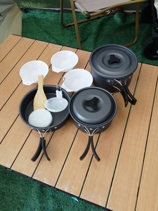 户外套锅1-2人套锅野营炊具便携式硬质氧化锅具不粘锅野餐锅餐具