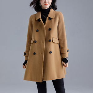 双面尼羊绒大衣女中长款2020新款韩版修身高端翻领双排扣毛呢外套