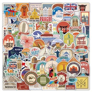 100张世界地标建筑户外旅行手绘涂鸦贴纸手机壳水杯笔记本装饰