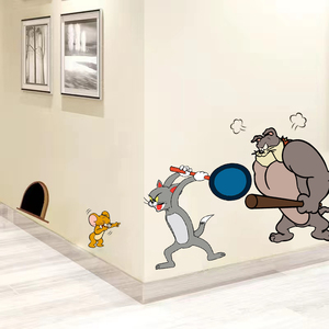 3d立体自粘贴纸猫和老鼠墙贴纸可爱汤姆儿童房装饰防水墙壁卡通画