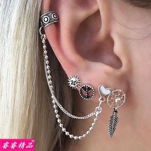 Women Chain Earrings Rock hip hop punk style Ear clip 1/Set