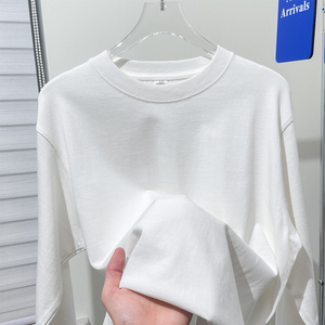 新疆棉 270g重磅纯白色长袖t恤女厚实不透纯棉打底衫内搭秋冬叠穿