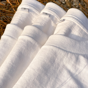 日系简约长袖230g重磅白色纯棉t恤女短袖纯色宽松打底衫内搭秋冬