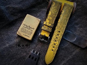 佩大师手工表带定制西班牙复古蜥蜴皮颗粒纹黄色耐汗柔软针扣包邮