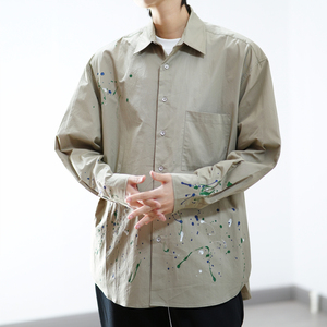 JWHM界無春秋男士衬衫泼墨漆点日系卡其色纯棉质感外搭式衬衣潮牌