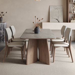 北欧实木岩板餐桌现代简约家用小户型意式高档长方形灰色岩板桌子