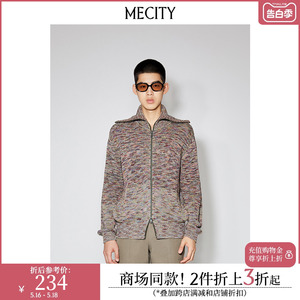 MECITY男士新款潮流渐变花纱拉链翻领开衫毛衣针织衫男517430