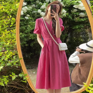 夏季流行洋装2024新款韩版简约中长款冷淡裙子森系独特衬衫连衣裙