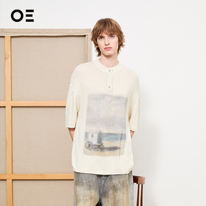 Organic Emotion针织短袖毛衣数码印花沙滩色廓形慵懒圆领上衣 OE