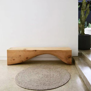 北欧loft创意复古简约原木波浪形长凳设计实木凳子换鞋凳长条矮凳
