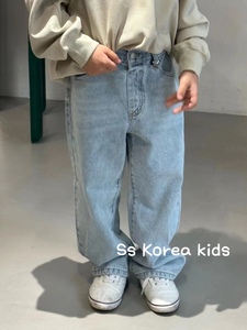 波拉bora韩国童装男童牛仔裤2024女童时髦儿童直筒裤中大童长裤潮
