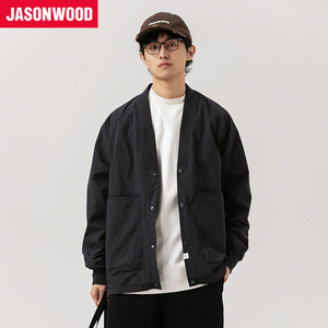 Jasonwood/坚持我的简约大口袋V领开衫夹克男春秋休闲百搭外套