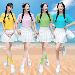彩色成人糖果色T恤大学生运动会啦啦队啦啦操演出服韩版女团服装