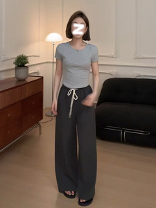 【小宜同款】韩版正肩短袖T恤女夏季新款设计感小众修身别致上衣