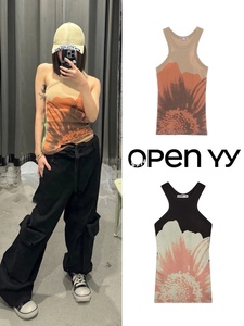 OPEN YY 24SS新款设计师品牌圆领罗纹花朵印花针织背心openyy