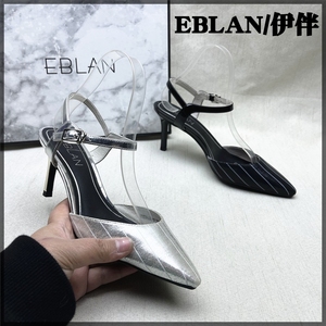 EBLAN/伊伴商场商场撤柜真皮细跟尖头高跟鞋一字扣带包头时装凉鞋