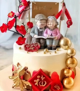 烘焙祝寿蛋糕爱相伴老人蛋糕装饰结婚金婚银婚相册纪念日装饰摆件
