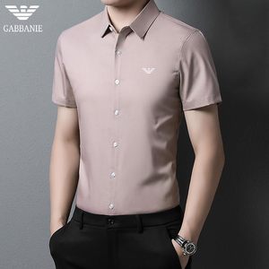 品牌奇阿玛尼亚冰丝短袖衬衫男士夏季爸爸半袖休闲喜公公粉色衬衣