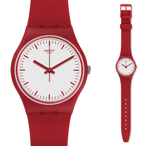 斯沃琪学生女生手表正品大红色过年开学跑步送礼生日礼物情侣包邮